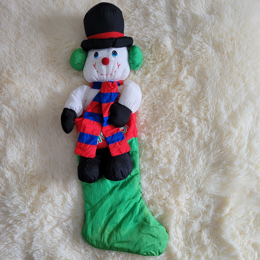 Vintage Nylon Snowman Christmas Stocking Ho Ho Ho Stuffed Holiday Toy *READ*